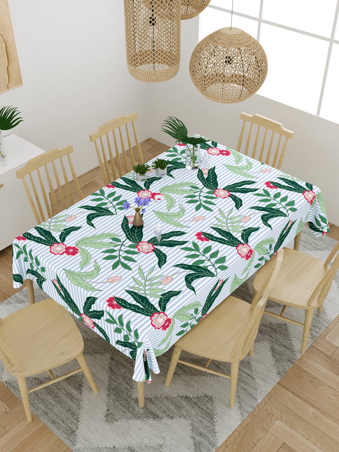 Green Floral Print 6 Seater Table Cover