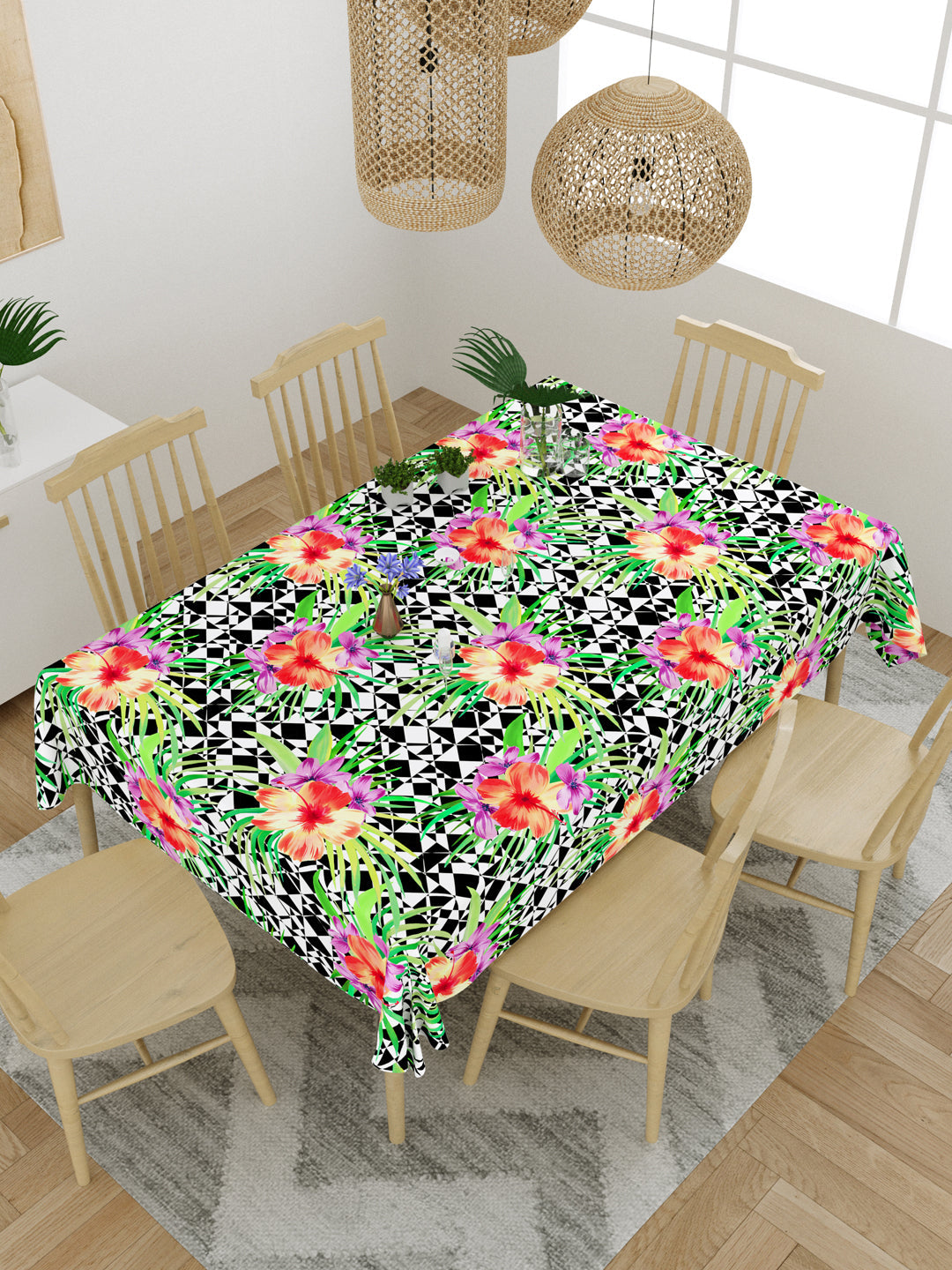 Multi Colored Floral Print 6 Seater Table Cover