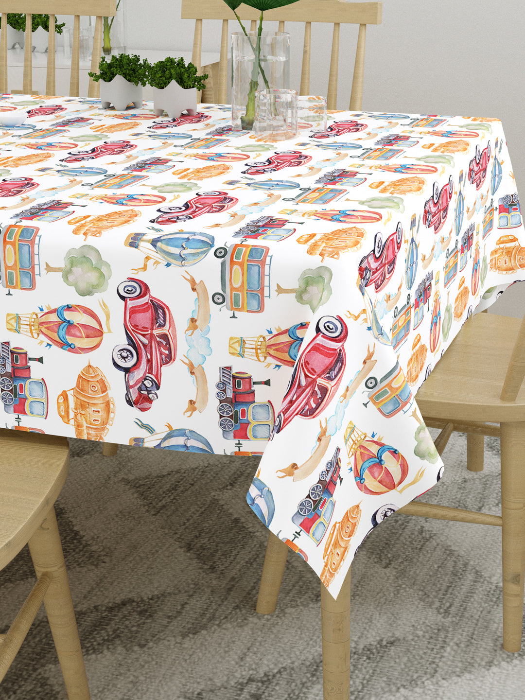 Cars and Train Print 6 Seater Table Cover