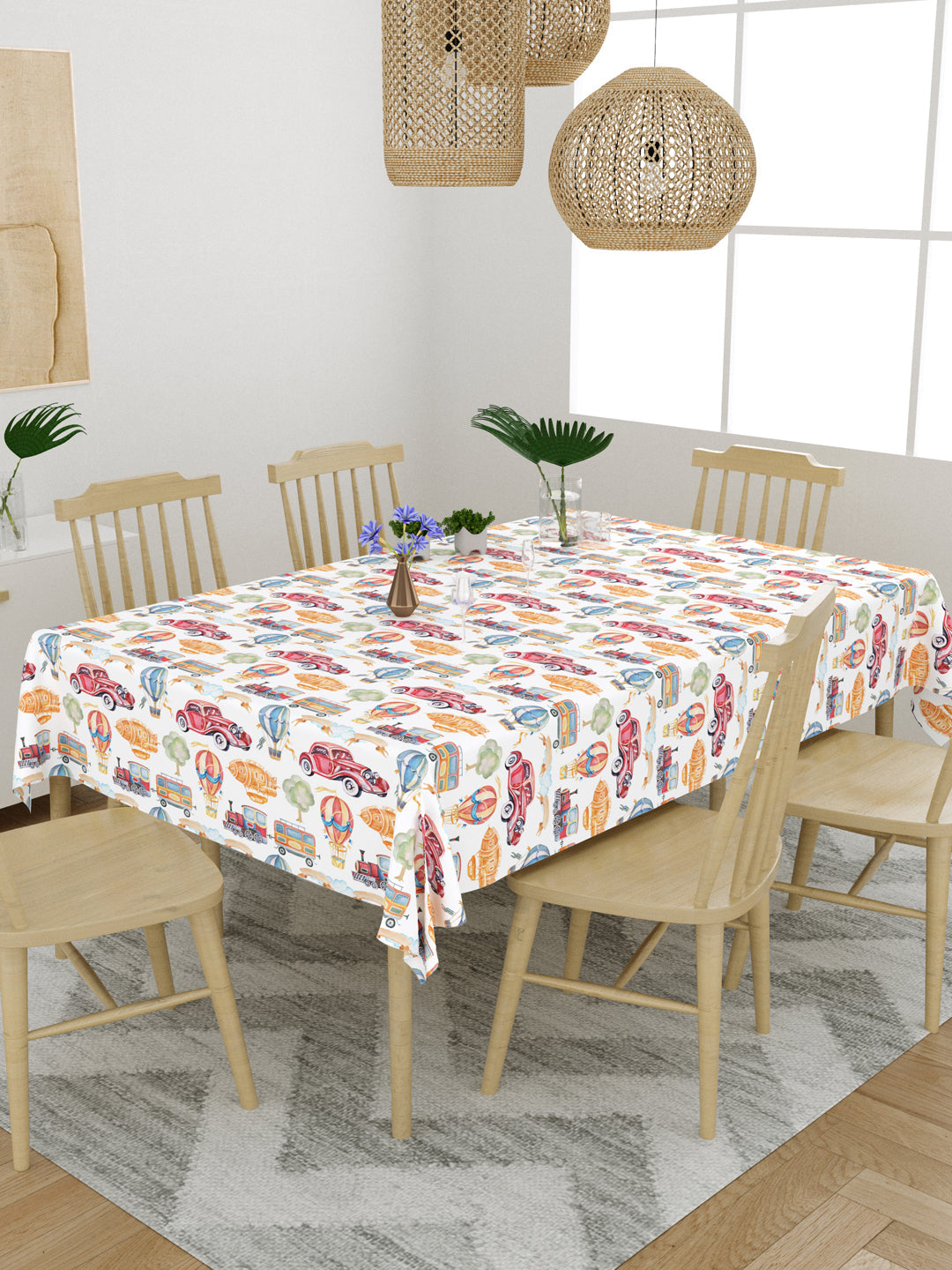 Cars and Train Print 6 Seater Table Cover