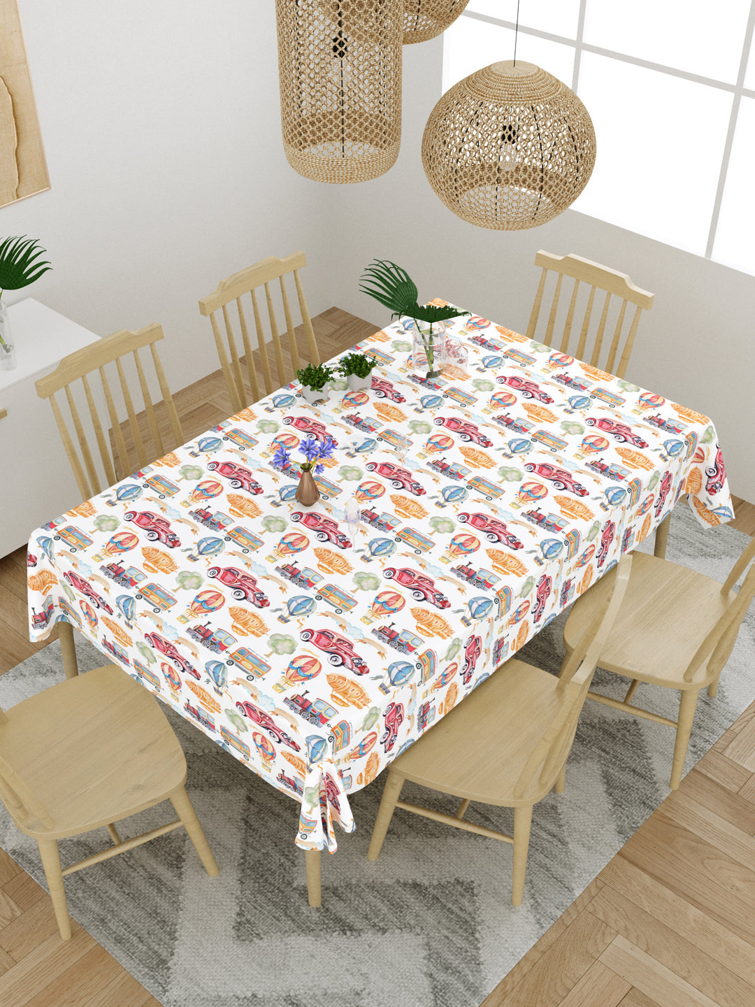 Cars and Train Print 6 Seater Table Cover