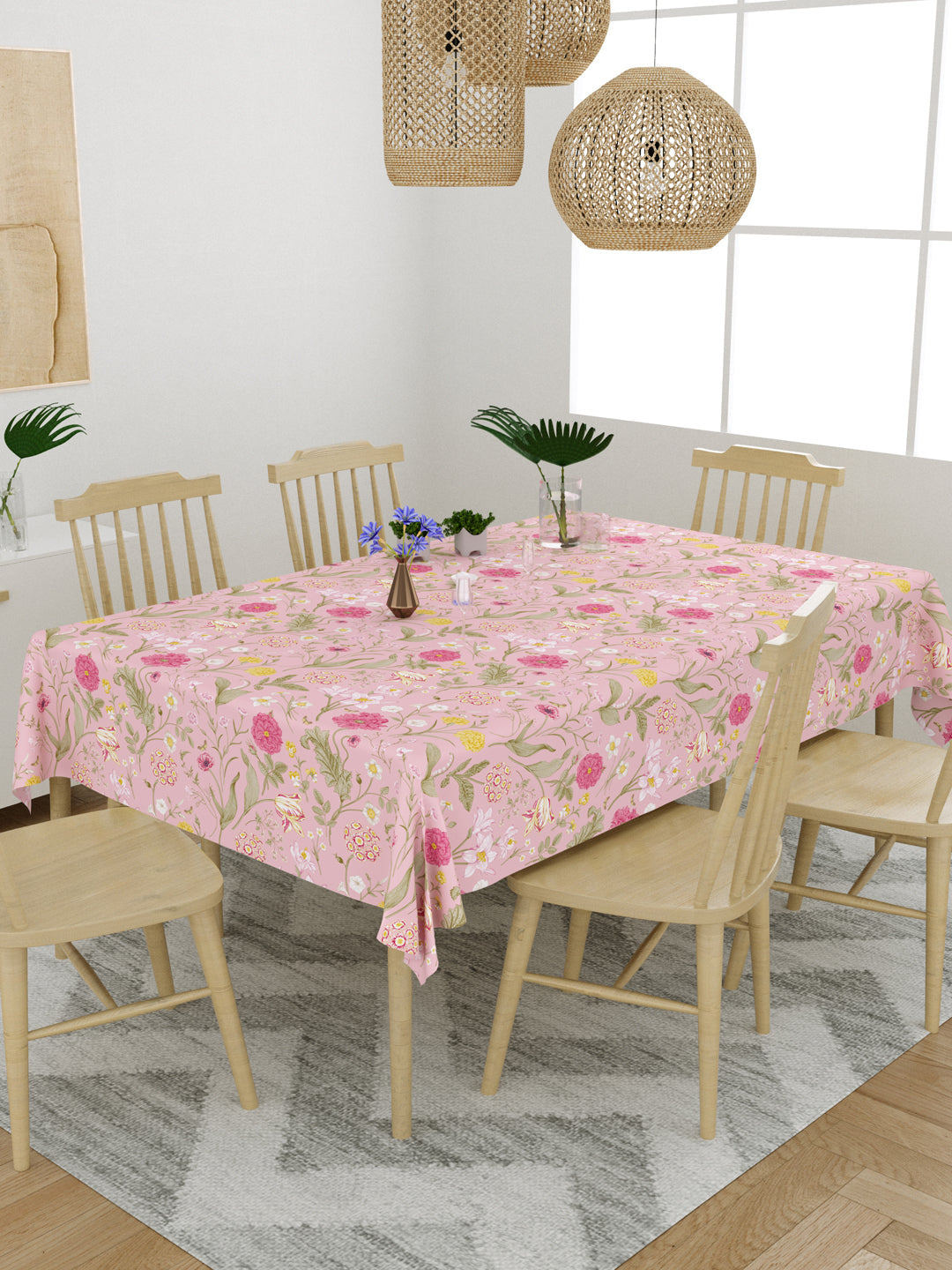 Pink Floral Print 6 Seater Table Cover