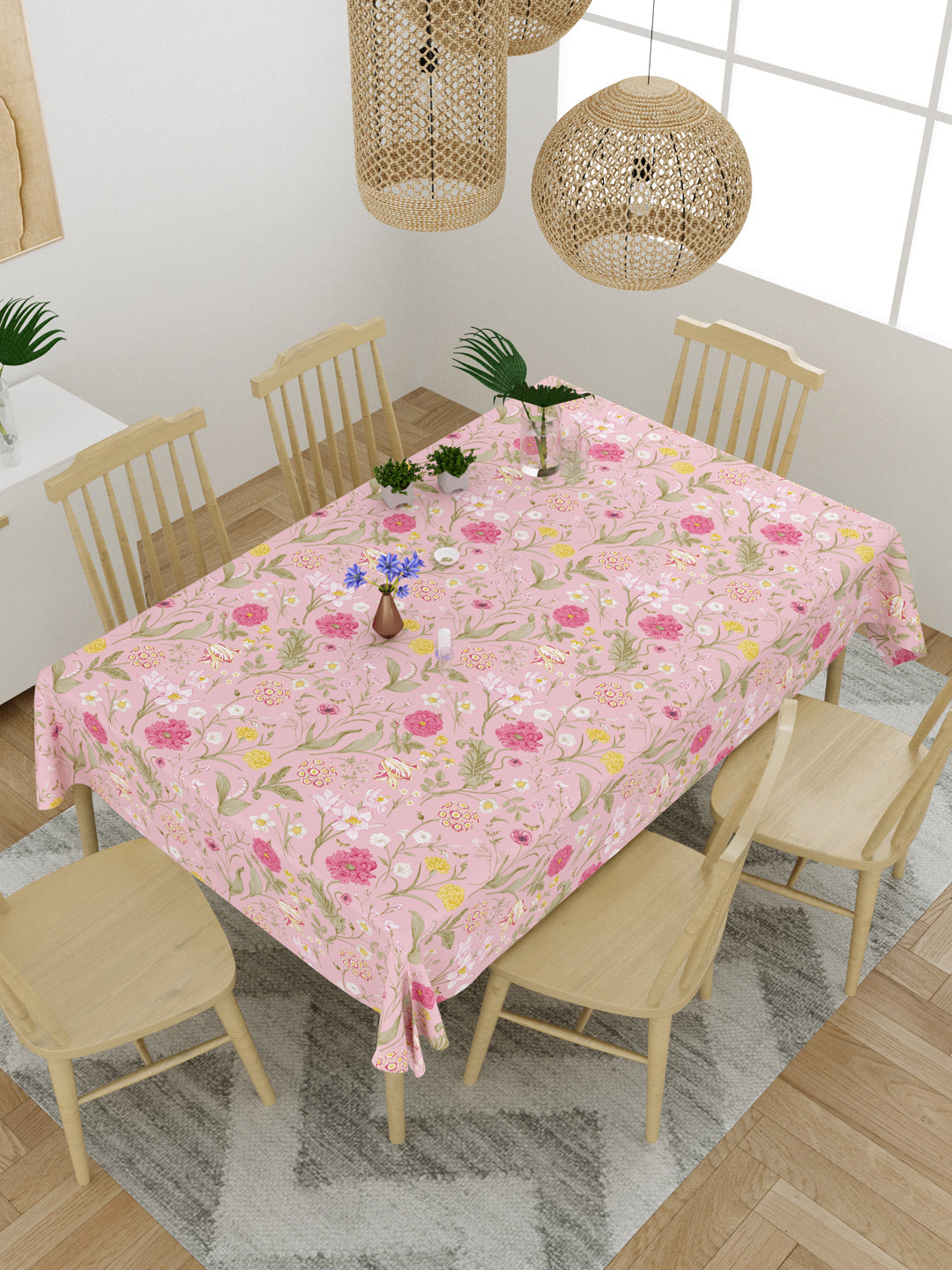 Pink Floral Print 6 Seater Table Cover