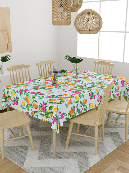 Blue Fruits and Flowers Printed 6 Seater Table Cover