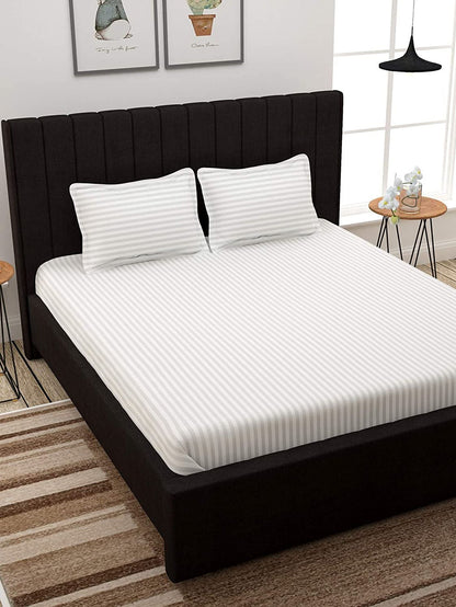 EVER HOME Cotton Satin Striped Plain Bedsheet for Double Bed