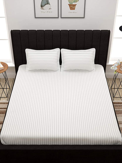 EVER HOME Cotton Satin Striped Plain Bedsheet for Double Bed
