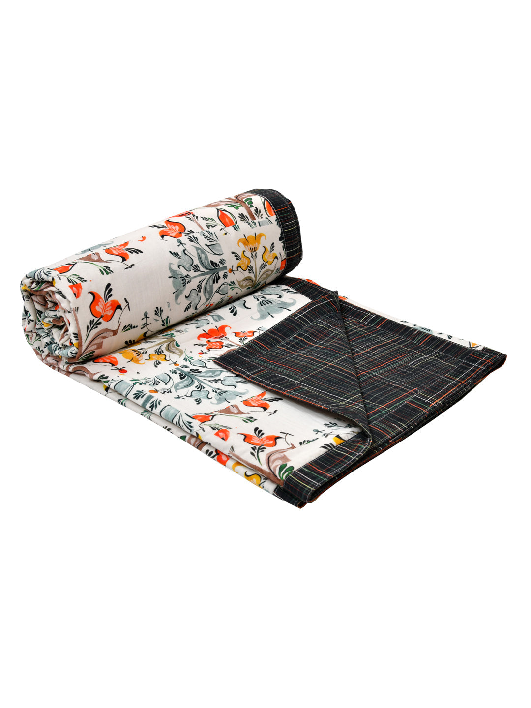 Black & Off White Floral Print AC Room 120 GSM Double Bed Dohar