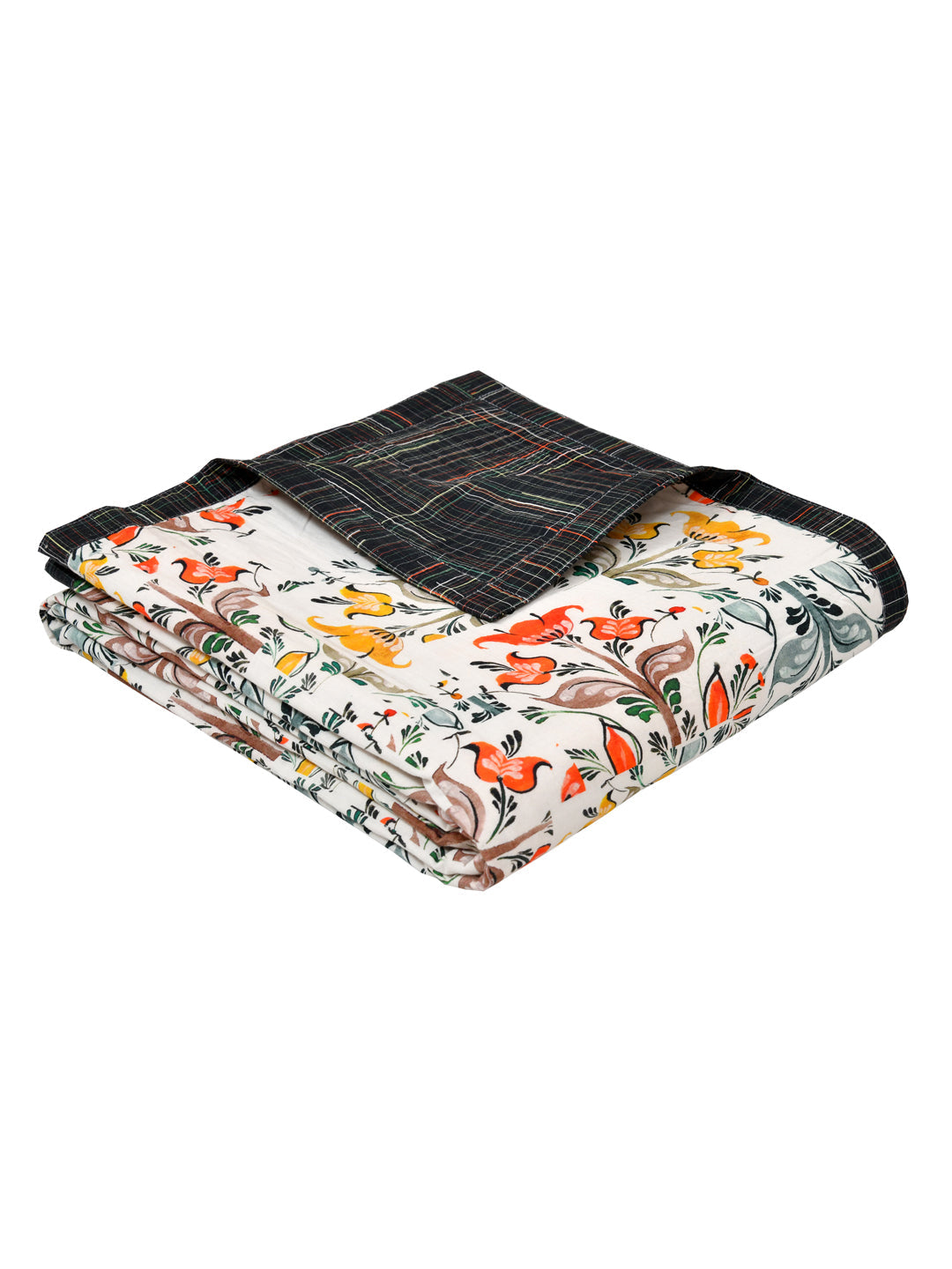 Black & Off White Floral Print AC Room 120 GSM Double Bed Dohar