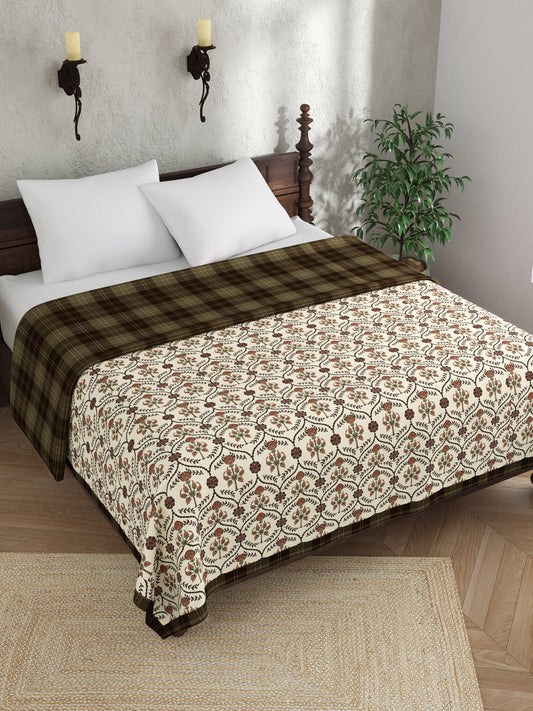 Beige & Brown Ethnic Motifs AC Room 120 GSM Double Bed Dohar
