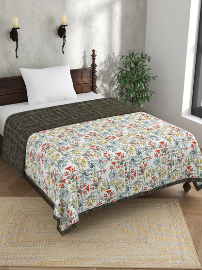 Black & Off White Ethnic Motifs AC Room 120 GSM Cotton Single Bed Dohar