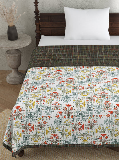 Black & Off White Ethnic Motifs AC Room 120 GSM Cotton Single Bed Dohar