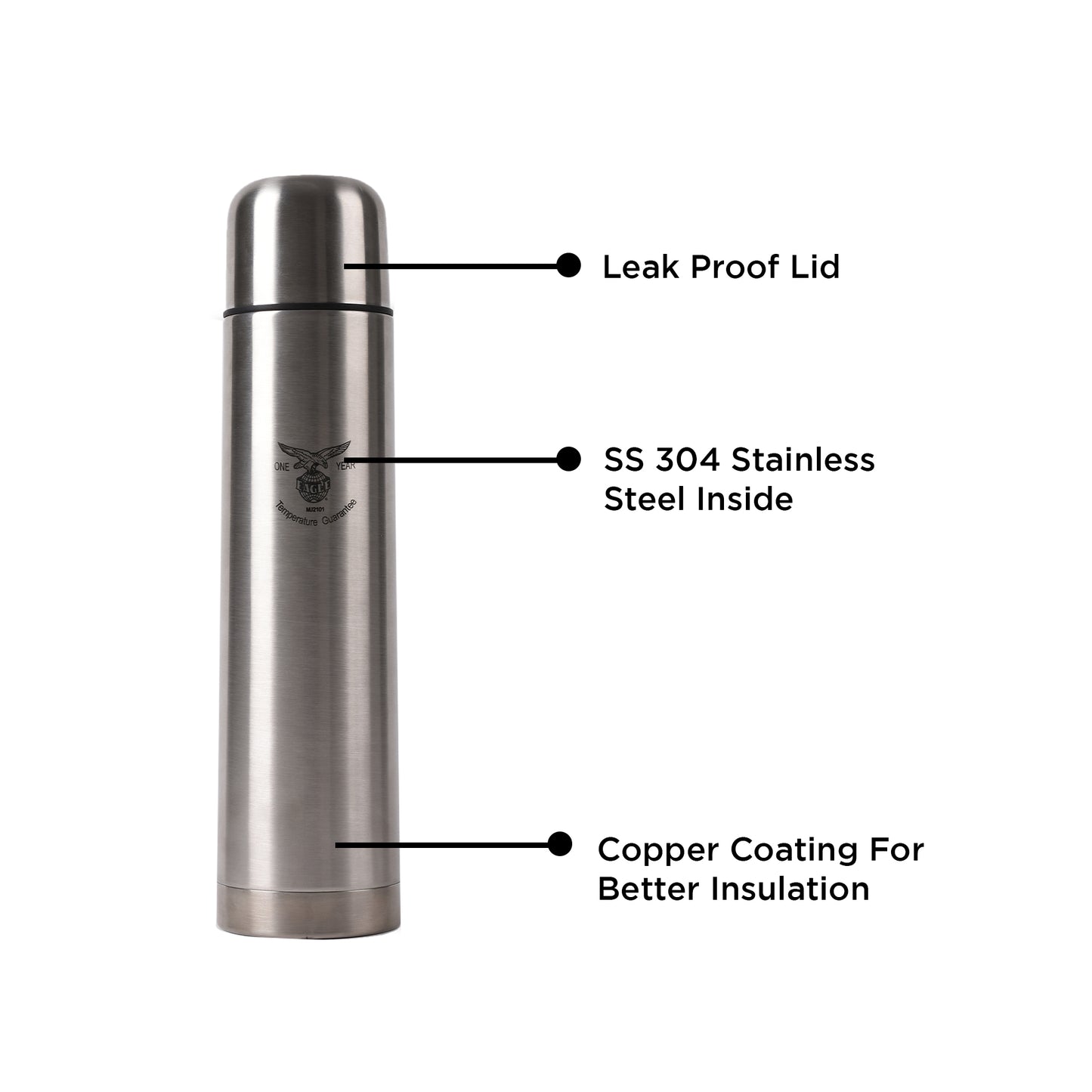 Eagle - Steel Eco Thermosteel Flask 1000ML Silver - Ghar Sajawat