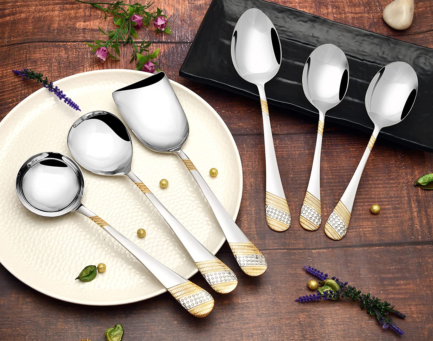 Fns - Imperio Serving Spoon Set Of 6Pcs Gold - Ghar Sajawat