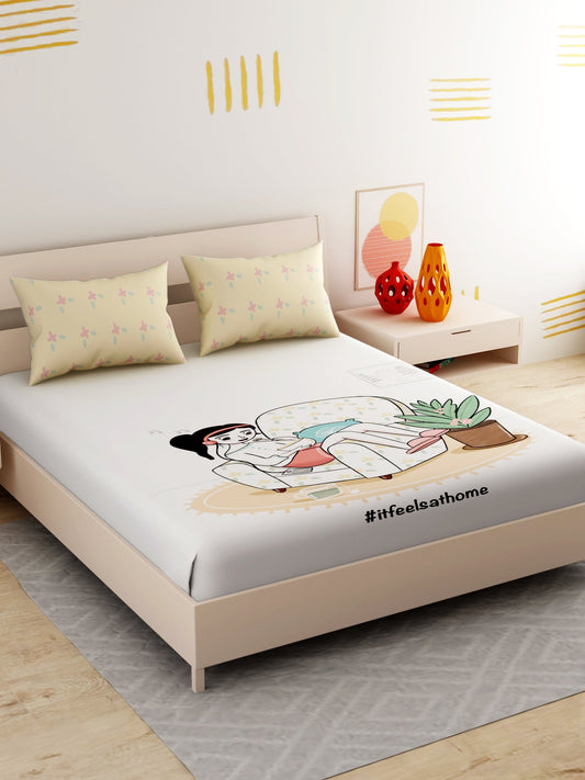 IFAH Doodle Print 100% cotton Bedsheet