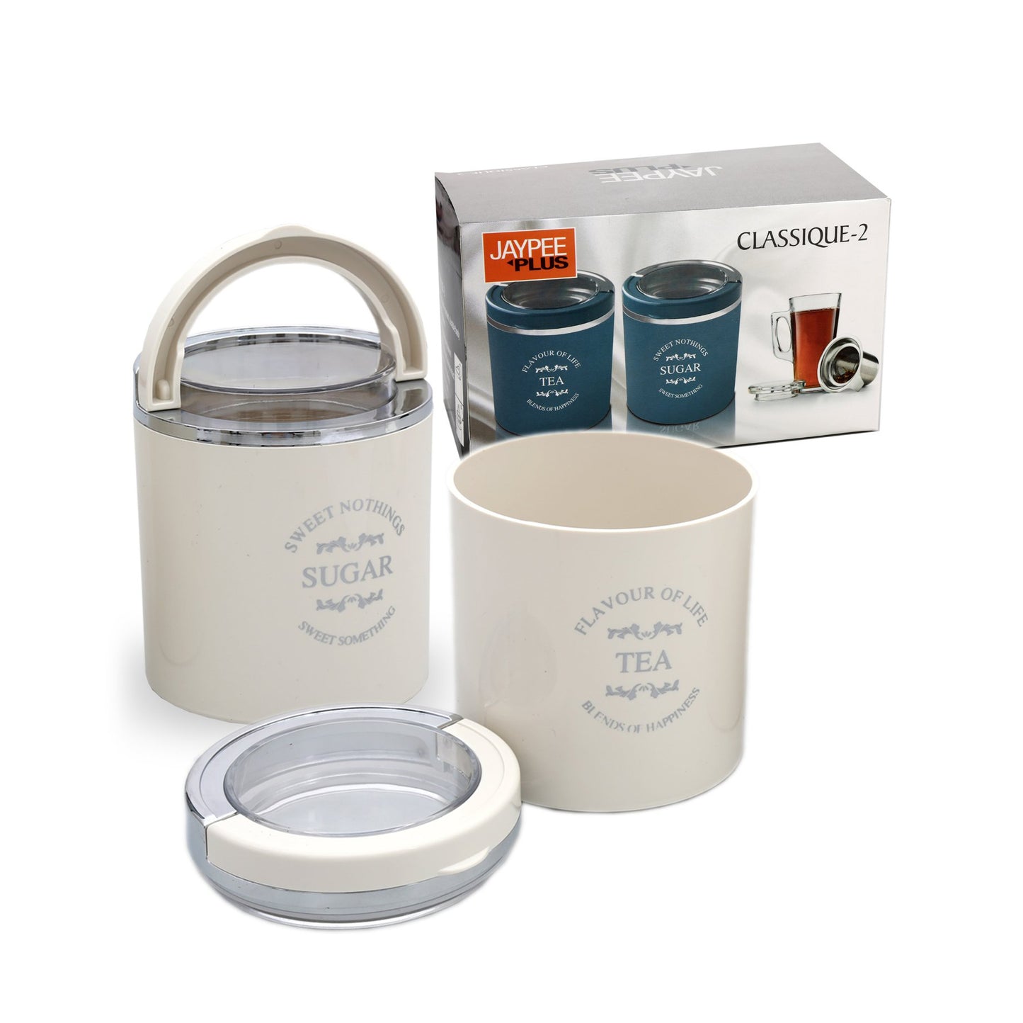 Jaypee Plus - Classique 2 BPA Free Plastic Storage Tea, Sugar Container Set Of 2Pcs (750ML) Ivory - Ghar Sajawat