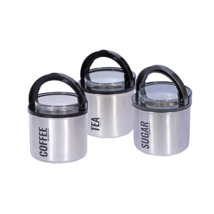 Jaypee Plus - Morning 3 Delight Stainless Steel Storage Tea, Sugar & Coffee Container Set Of 3Pcs (600ML) Black - Ghar Sajawat
