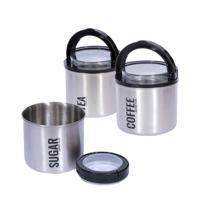 Jaypee Plus - Morning 3 Delight Stainless Steel Storage Tea, Sugar & Coffee Container Set Of 3Pcs (600ML) Black - Ghar Sajawat