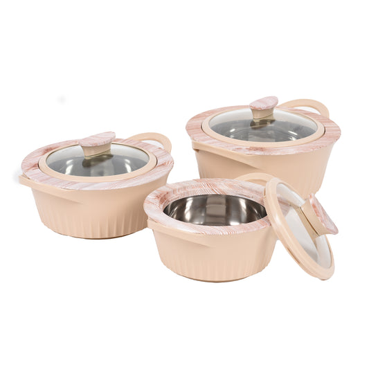 Jaypee Plus - Oliwood Stainless Steel Casserole Set Of 3Pcs (1000ML+1500ML+2000ML) Peach - Ghar Sajawat