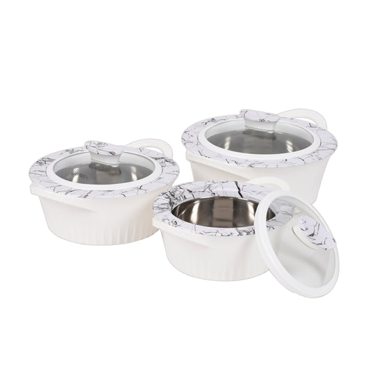 Jaypee Plus - Oliwood Stainless Steel Casserole Set Of 3Pcs (1000ML+1500ML+2000ML) White - Ghar Sajawat