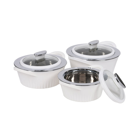Jaypee Plus - Olivia Stainless Steel Casserole Set Of 3Pcs (1000ML+1500ML+2000ML) White - Ghar Sajawat