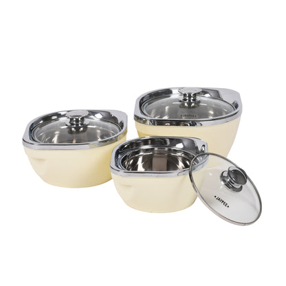 Jaypee Plus - Vista Stainless Steel Casserole Set Of 3Pcs (1000ML+1500ML+2000ML) Ivory - Ghar Sajawat
