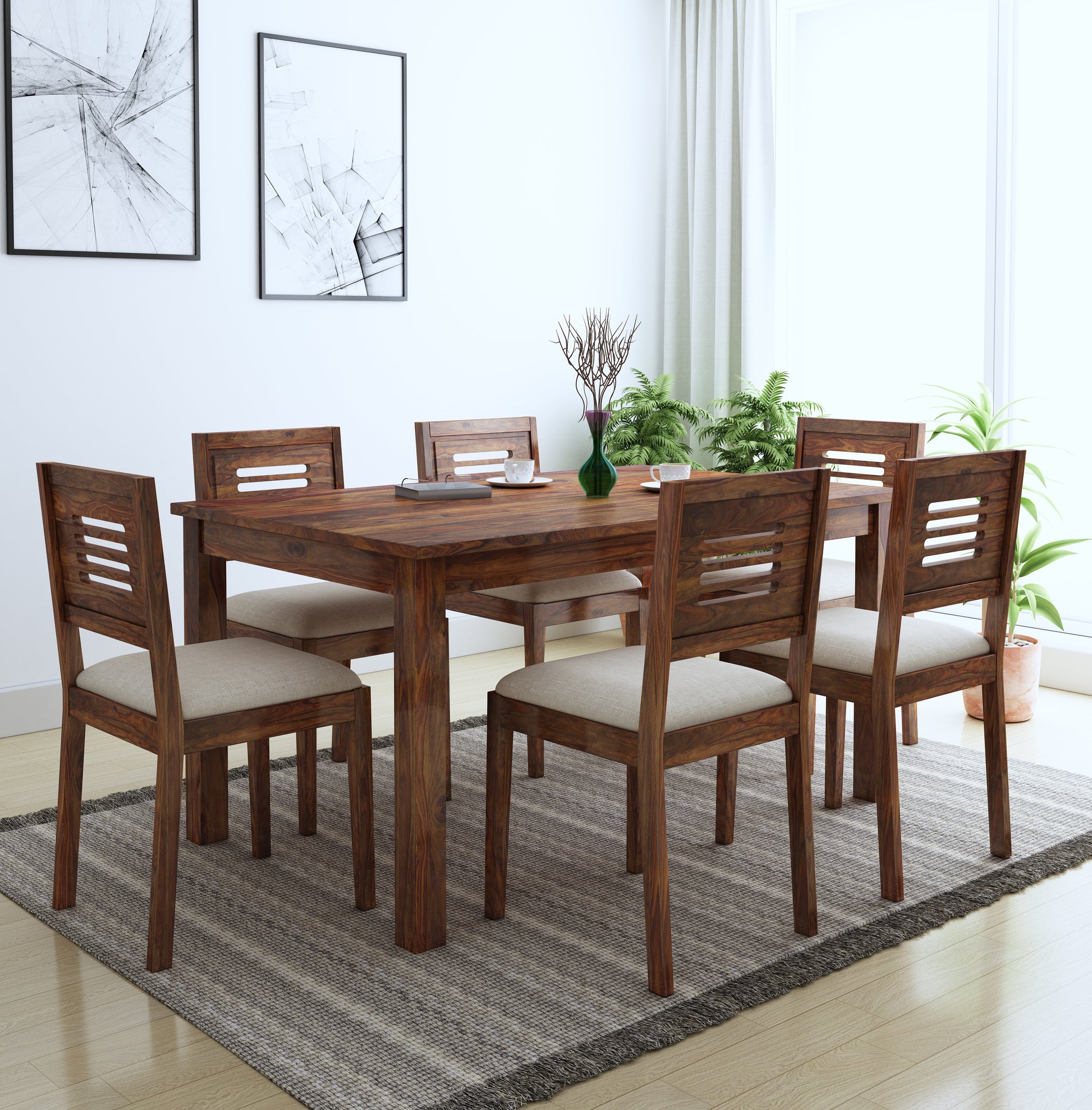 Jeff 6 Seater Dining Set with Cushion - Ghar Sajawat