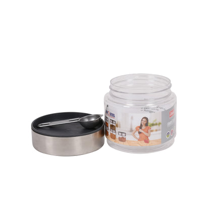 Jimit - Stack O Steel BPA Free Plastic Storage Jar With Stainless Steel Lid Set Of 3Pcs (500ML) Transparent - Ghar Sajawat