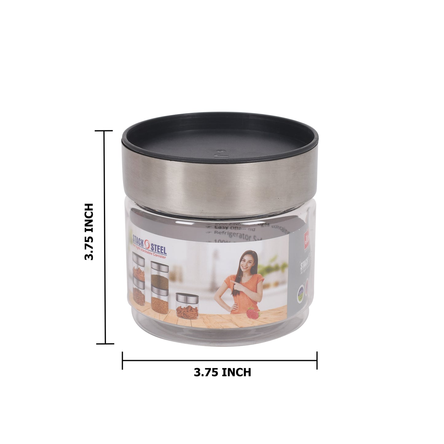 Jimit - Stack O Steel BPA Free Plastic Storage Jar With Stainless Steel Lid Set Of 3Pcs (500ML) Transparent - Ghar Sajawat