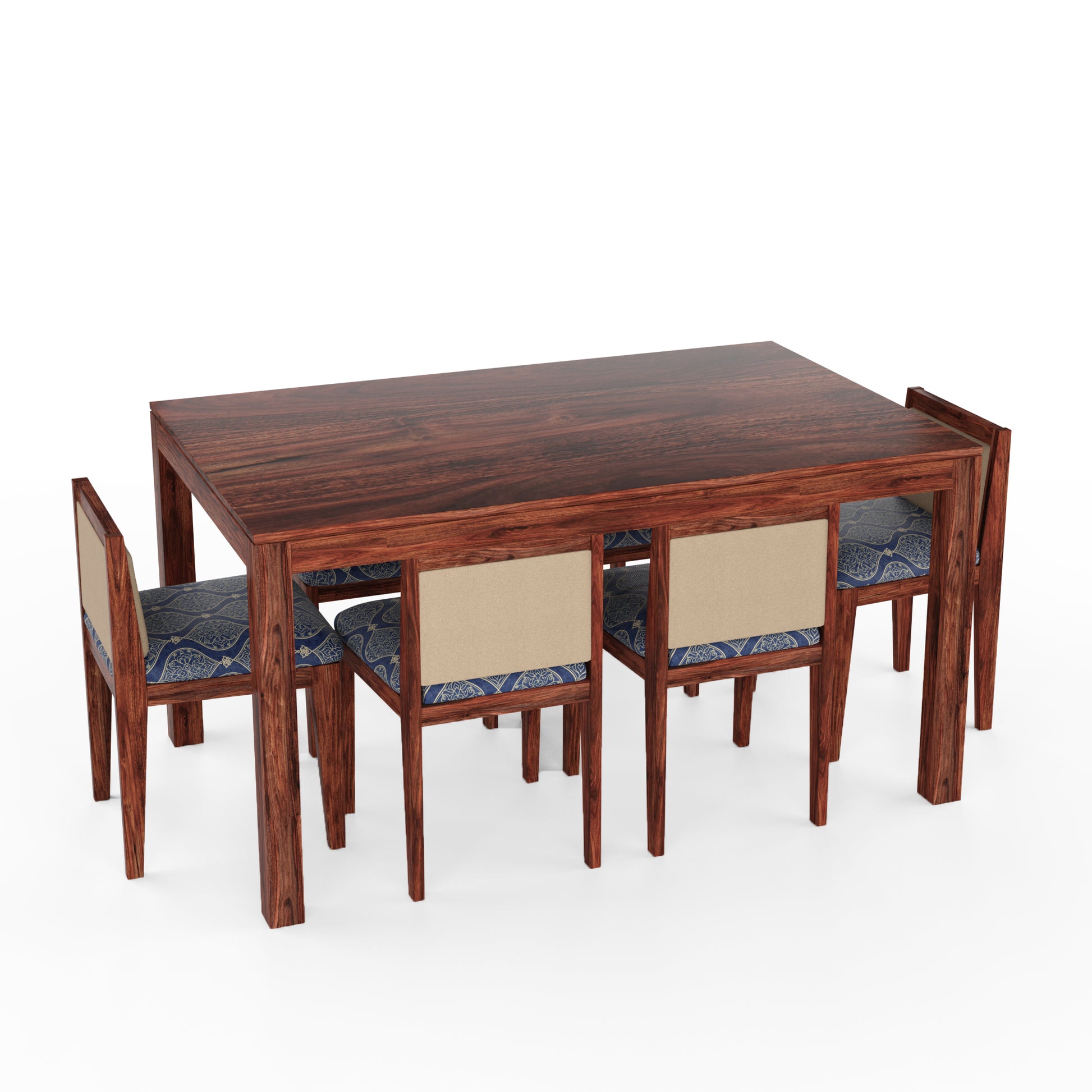 Larry 6 Seater Dining Walnut Blue Fabric - Ghar Sajawat