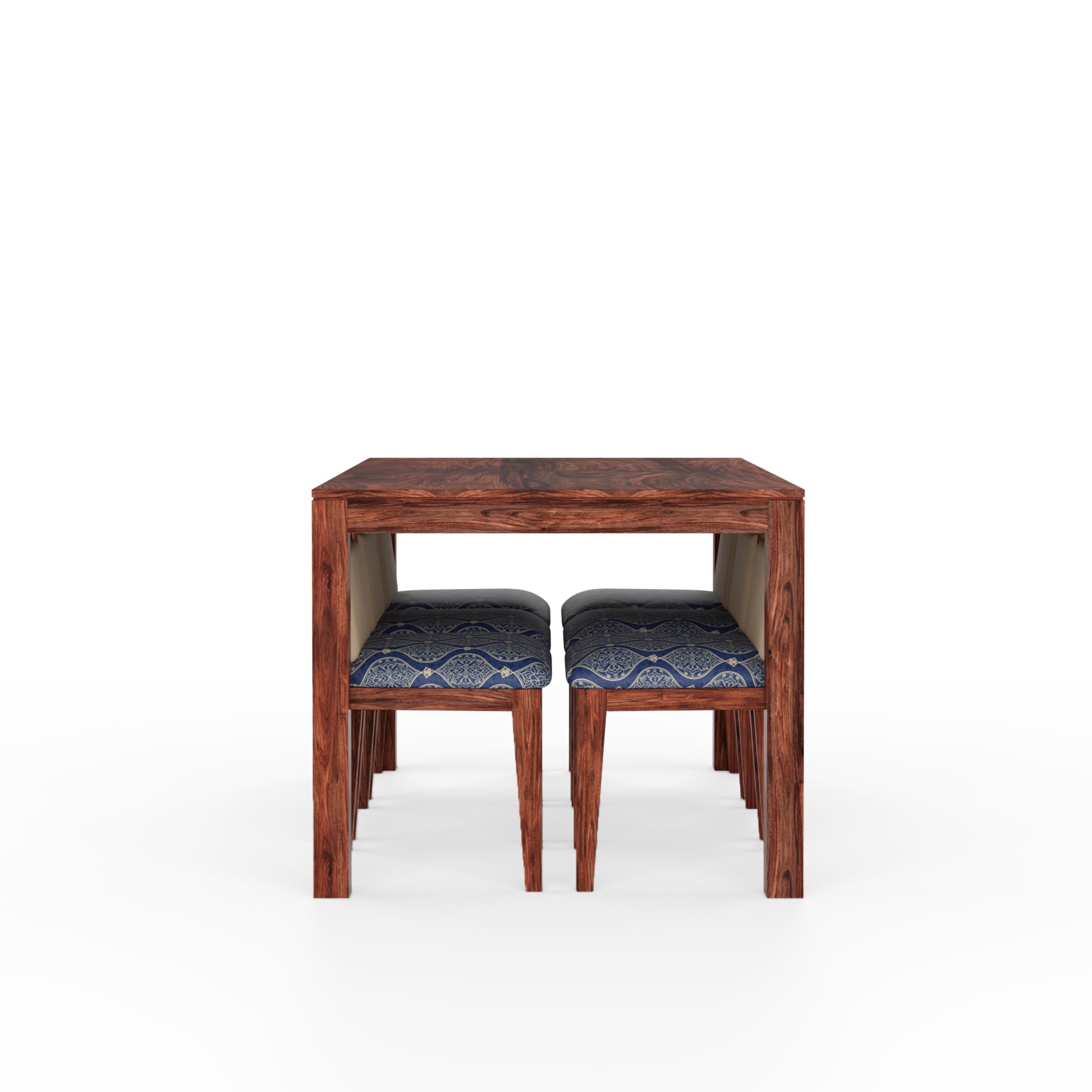 Larry 6 Seater Dining Walnut Blue Fabric - Ghar Sajawat