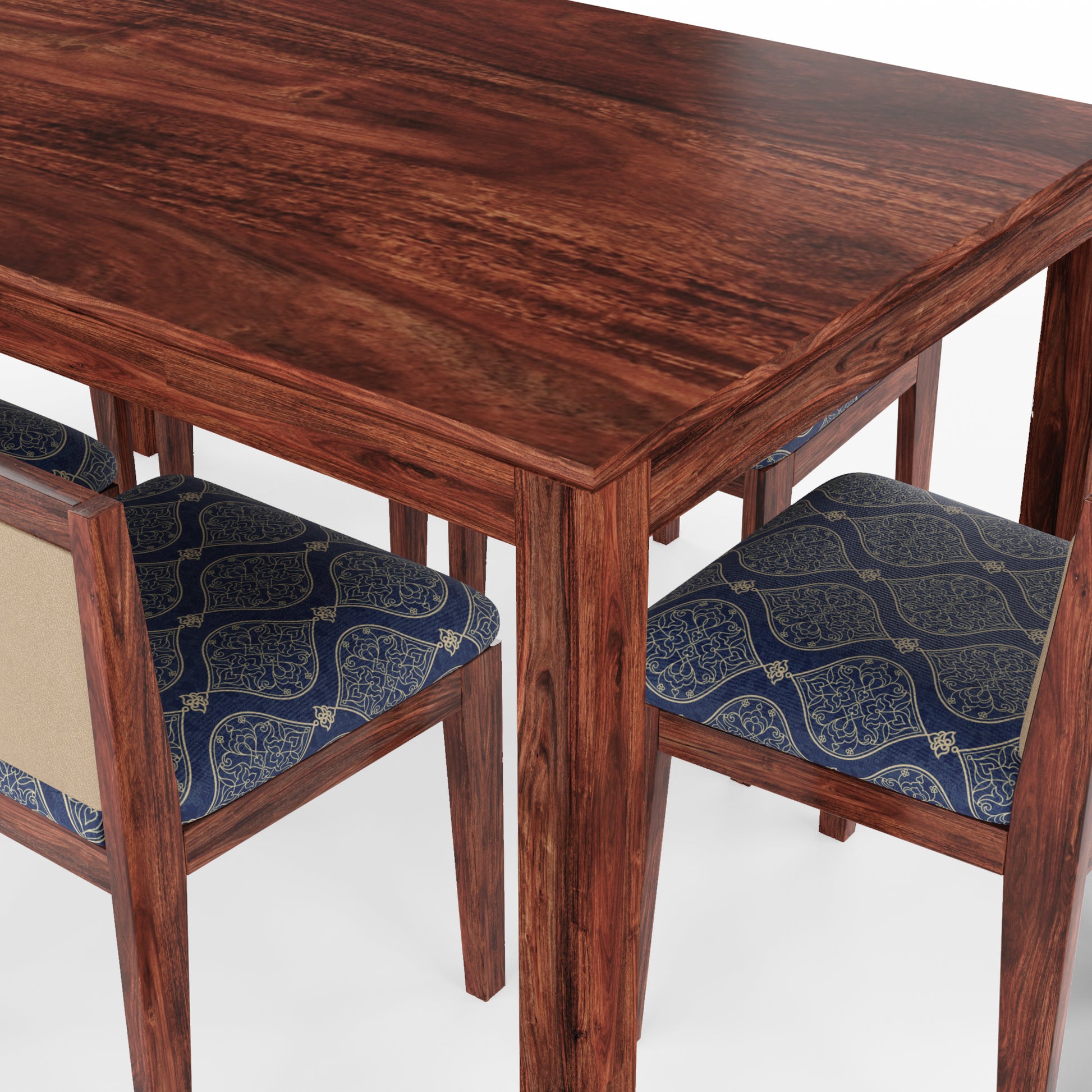 Larry 6 Seater Dining Walnut Blue Fabric - Ghar Sajawat