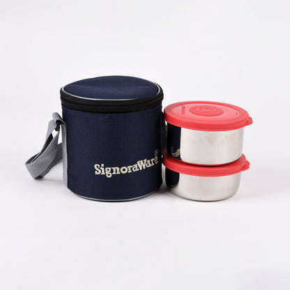 Signoraware - Executive Twin Wall Small Stainless Steel Lunch Box Set Of 2Pcs (1Pc-350ML+1Pc-260ML) Red - Ghar Sajawat