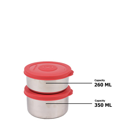 Signoraware - Executive Twin Wall Small Stainless Steel Lunch Box Set Of 2Pcs (1Pc-350ML+1Pc-260ML) Red - Ghar Sajawat