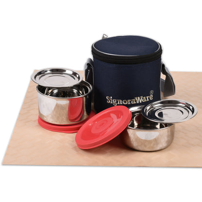 Signoraware - Executive Twin Wall Small Stainless Steel Lunch Box Set Of 2Pcs (1Pc-350ML+1Pc-260ML) Red - Ghar Sajawat