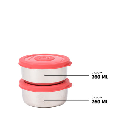 Signoraware - Midday Twin Wall Stainless Steel Lunch Box Set Of 2Pcs (2Pcs-260ML) Red - Ghar Sajawat