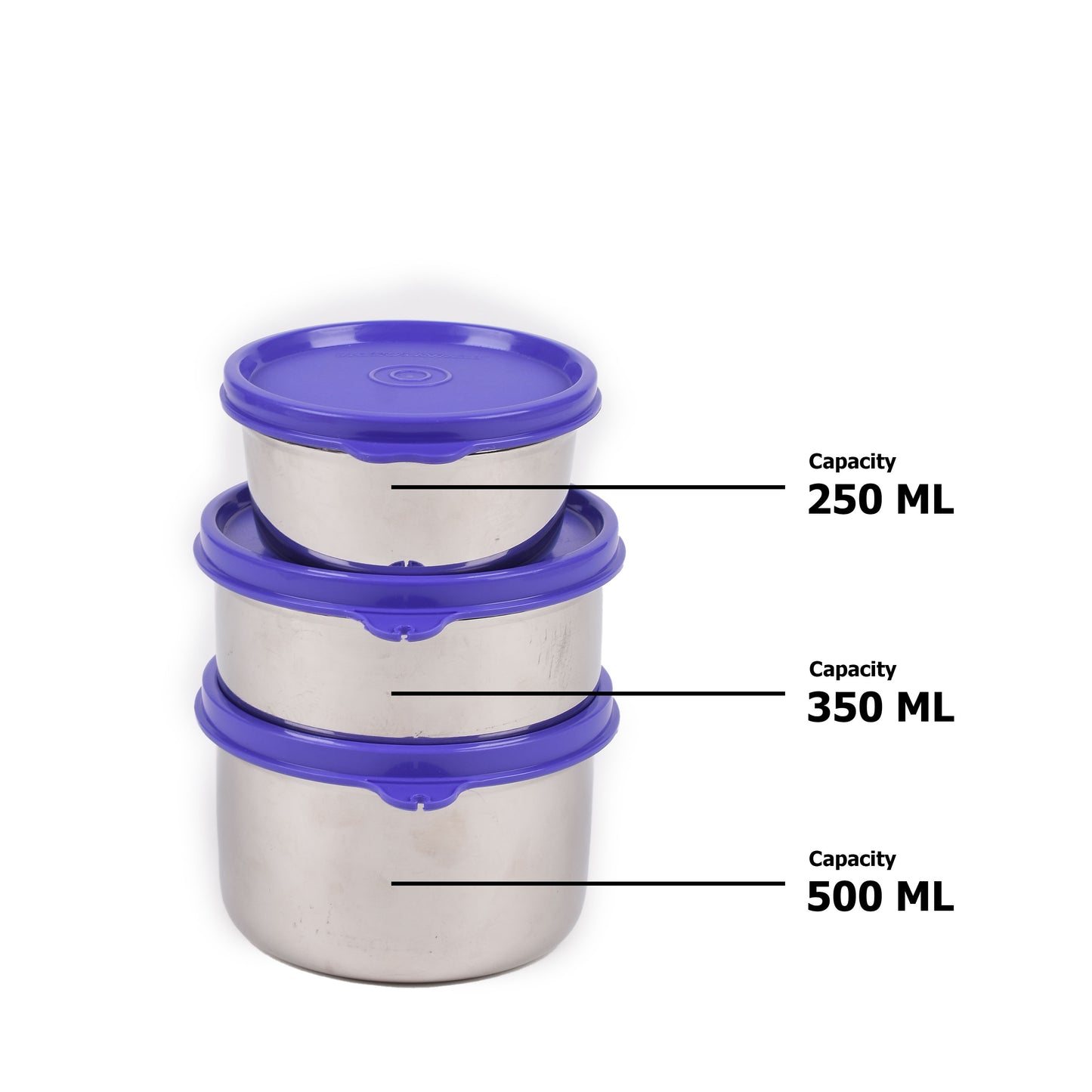 Signoraware - Stylish Steel Stainless Steel Lunch Box Set Of 4Pcs (1Pc-500ML+1Pc-350ML+Pc-250ML+Tumbler 1Pc-370Ml) Blue - Ghar Sajawat