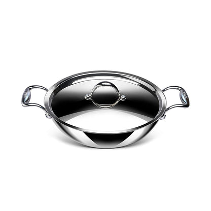 Stahl - Neverstick Kadai Non-Stick Triply Stainless Steel 24 Cm - 2.4 Ltr Silver - Ghar Sajawat