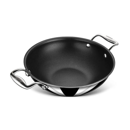 Stahl - Neverstick Kadai Non-Stick Triply Stainless Steel 24 Cm - 2.4 Ltr Silver - Ghar Sajawat
