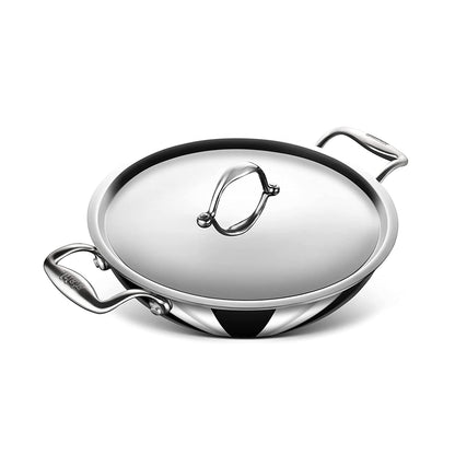 Stahl - Neverstick Kadai Non-Stick Triply Stainless Steel 24 Cm - 2.4 Ltr Silver - Ghar Sajawat