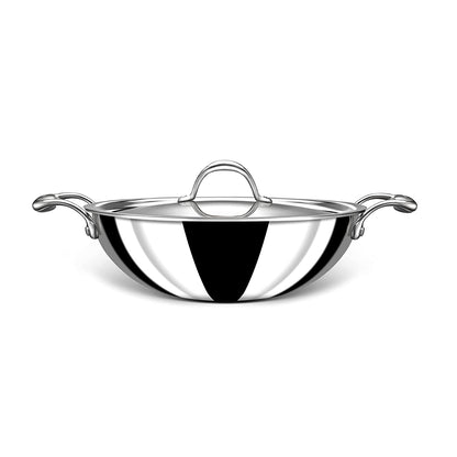 Stahl - Neverstick Kadai Non-Stick Triply Stainless Steel 24 Cm - 2.4 Ltr Silver - Ghar Sajawat