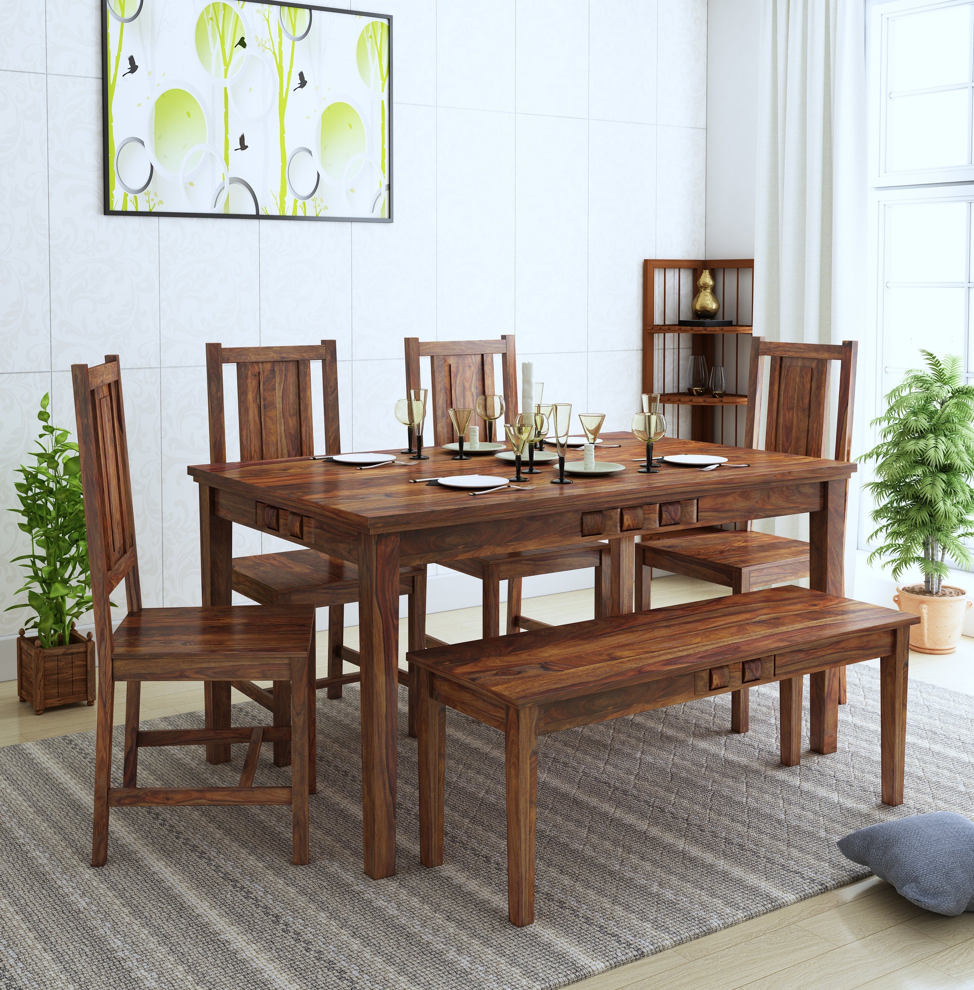 Weave 6 Seater Dining With Bench - Ghar Sajawat